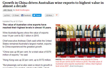 china grape press wine australia export figures 2015 in abc rural